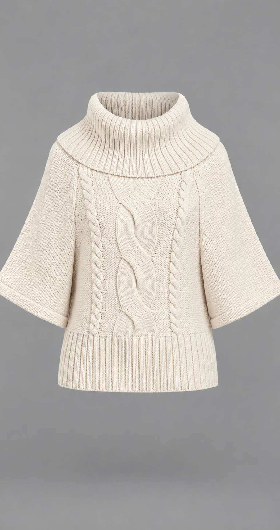 Cream Cable Knit Roll Neck Cape Jumper