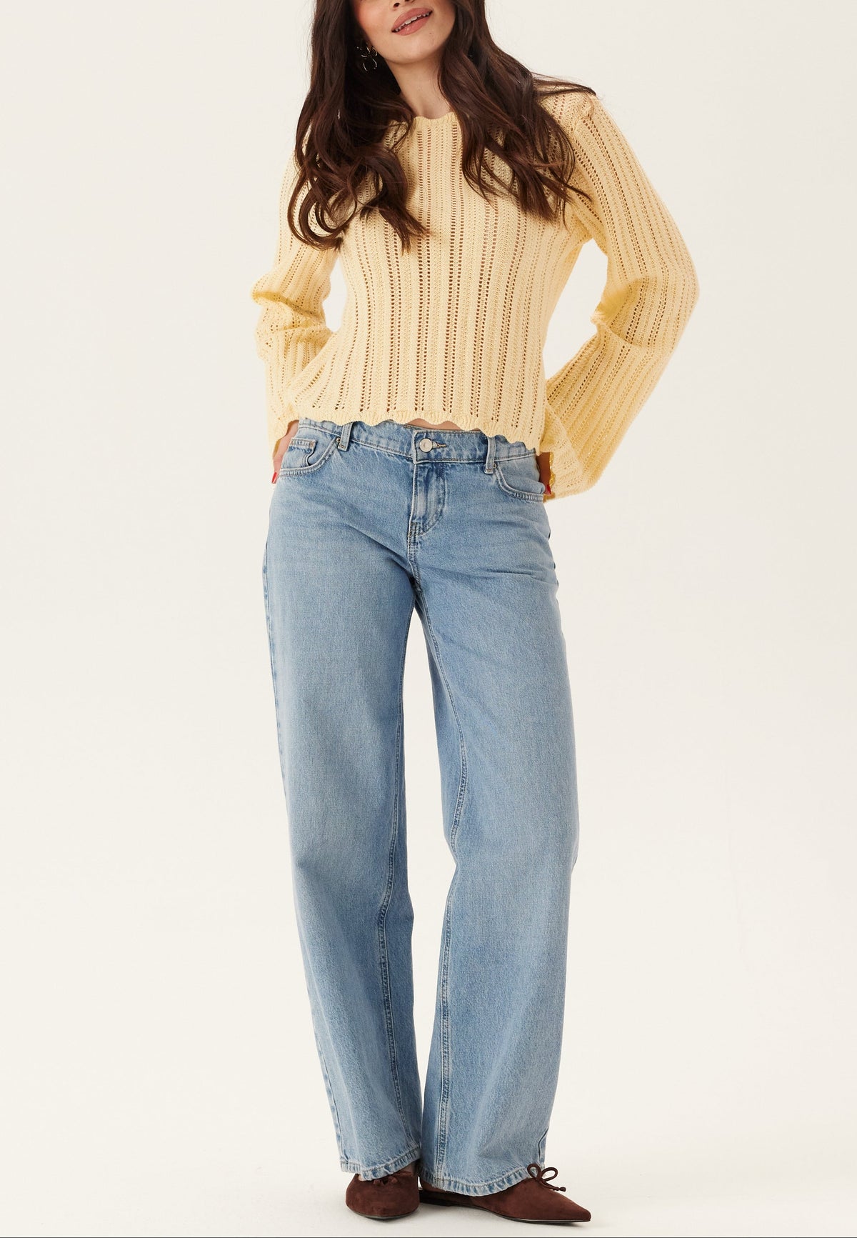 Yellow Pointelle Open-Knit Jumper