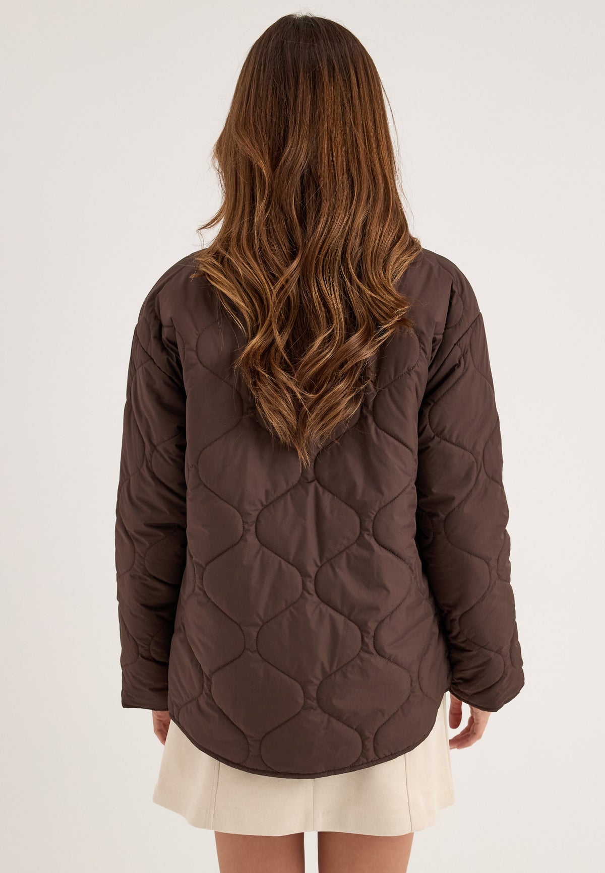 Brown Collarless Quilted Jacket
