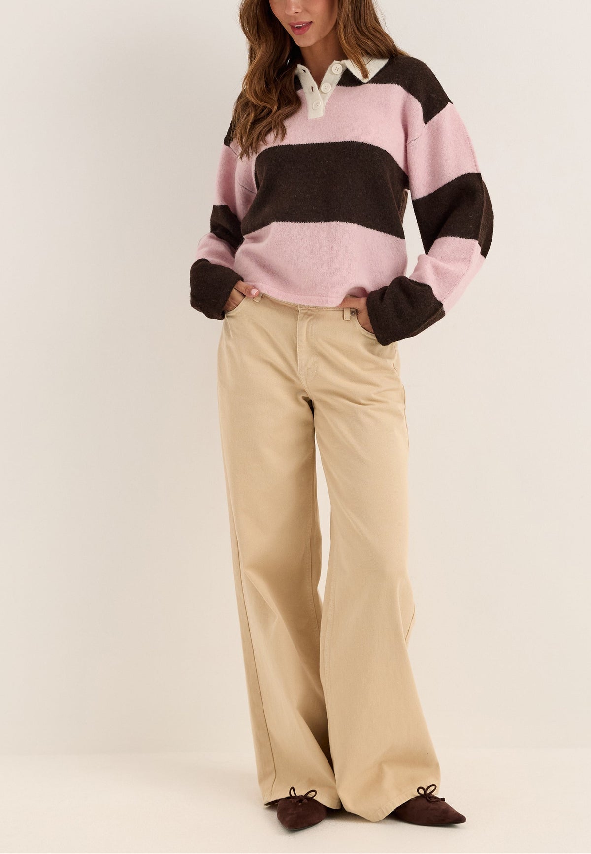 Pink Striped Collared Rugby Jumper