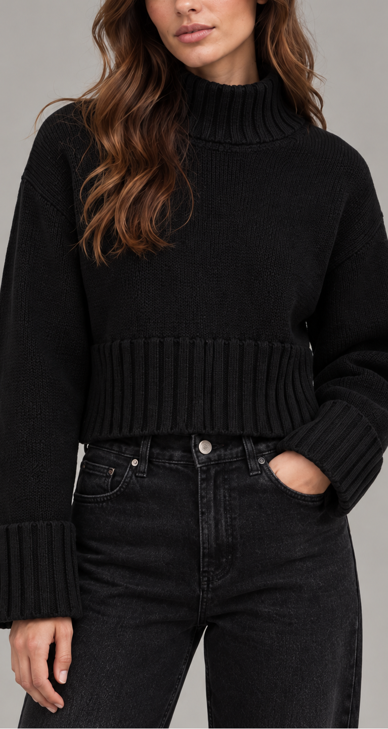 Black Chunky Roll Neck Knit Jumper