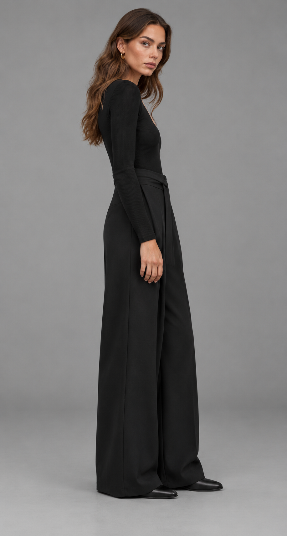 Black Pleated Wide Leg Trousers