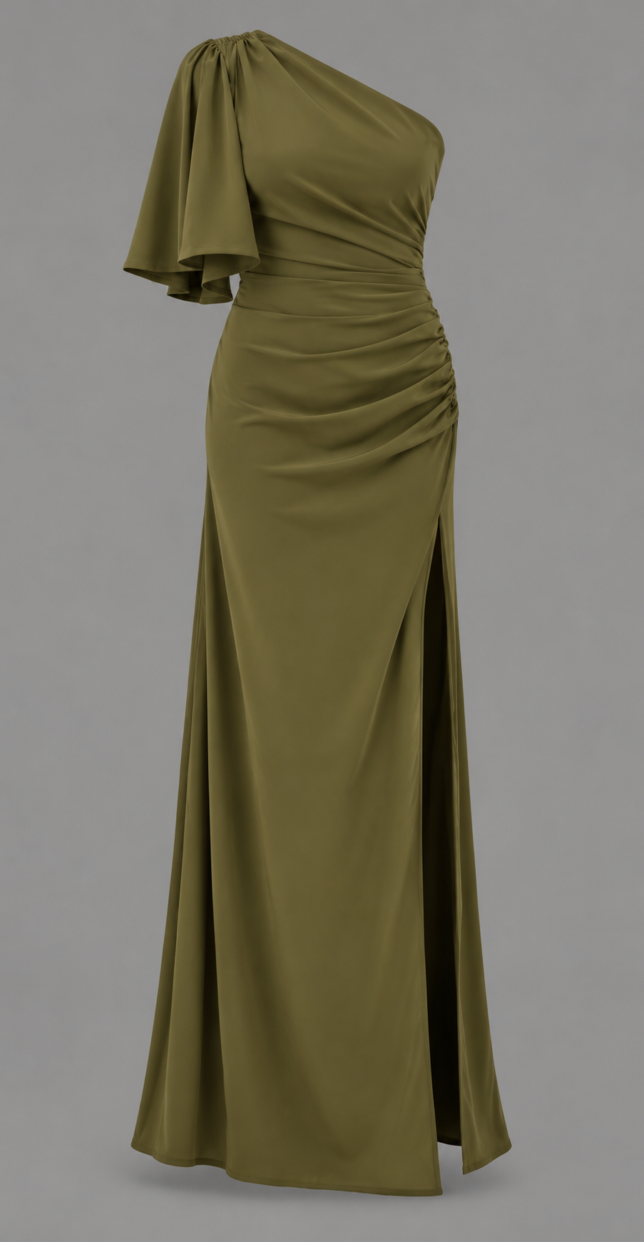 One Shoulder Flutter Sleeve Split Maxi Dress