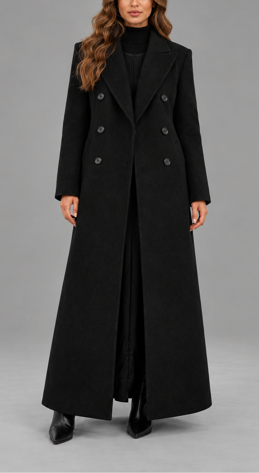 Black Longline Tailored Wool Coat