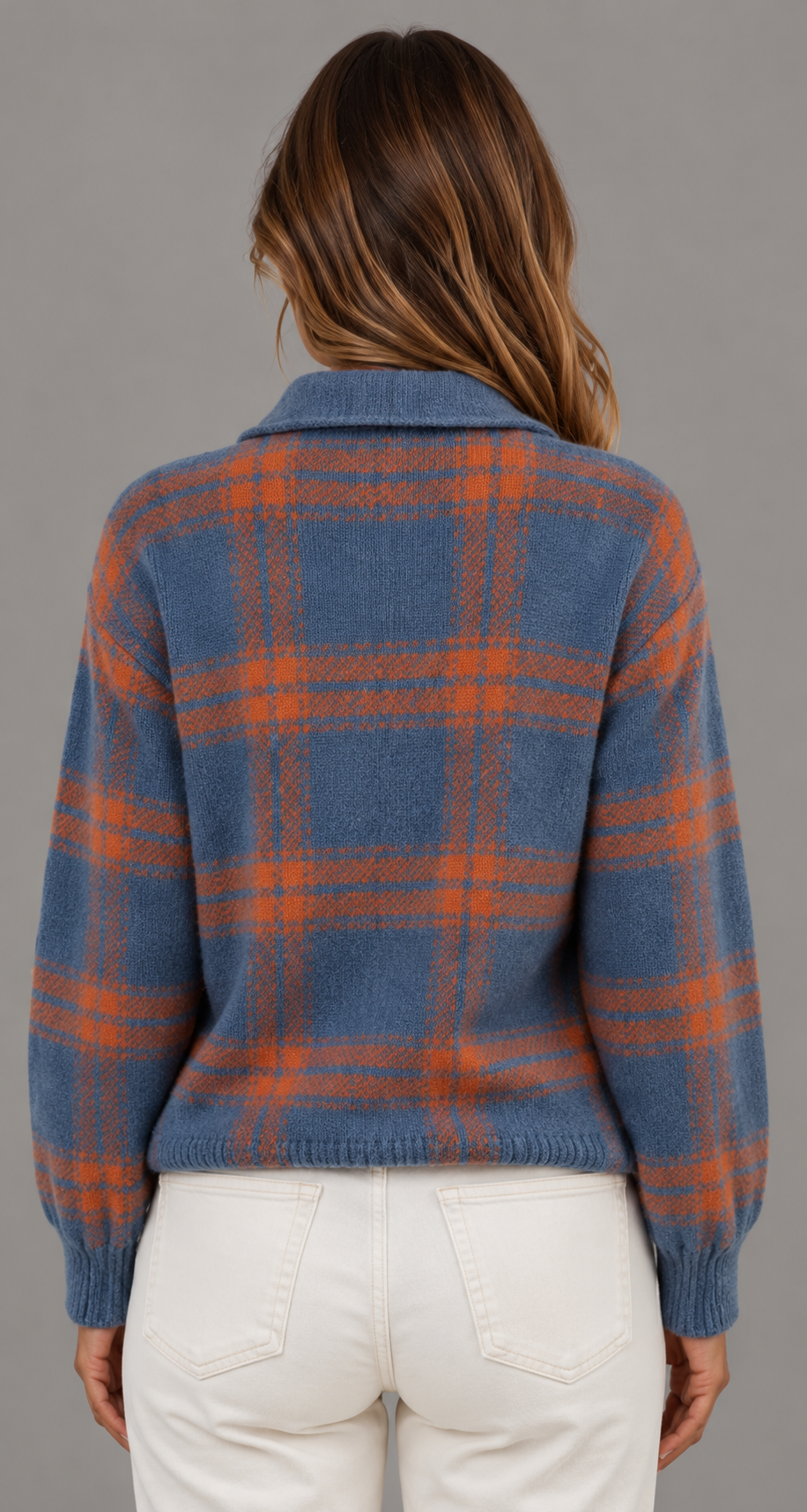 Checked Collared Knit Cardigan