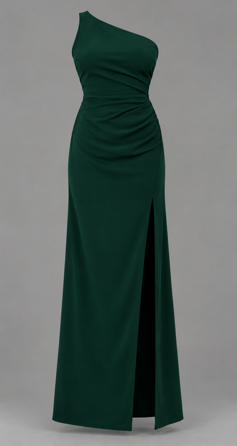 One Shoulder Ruched Split Maxi Dress