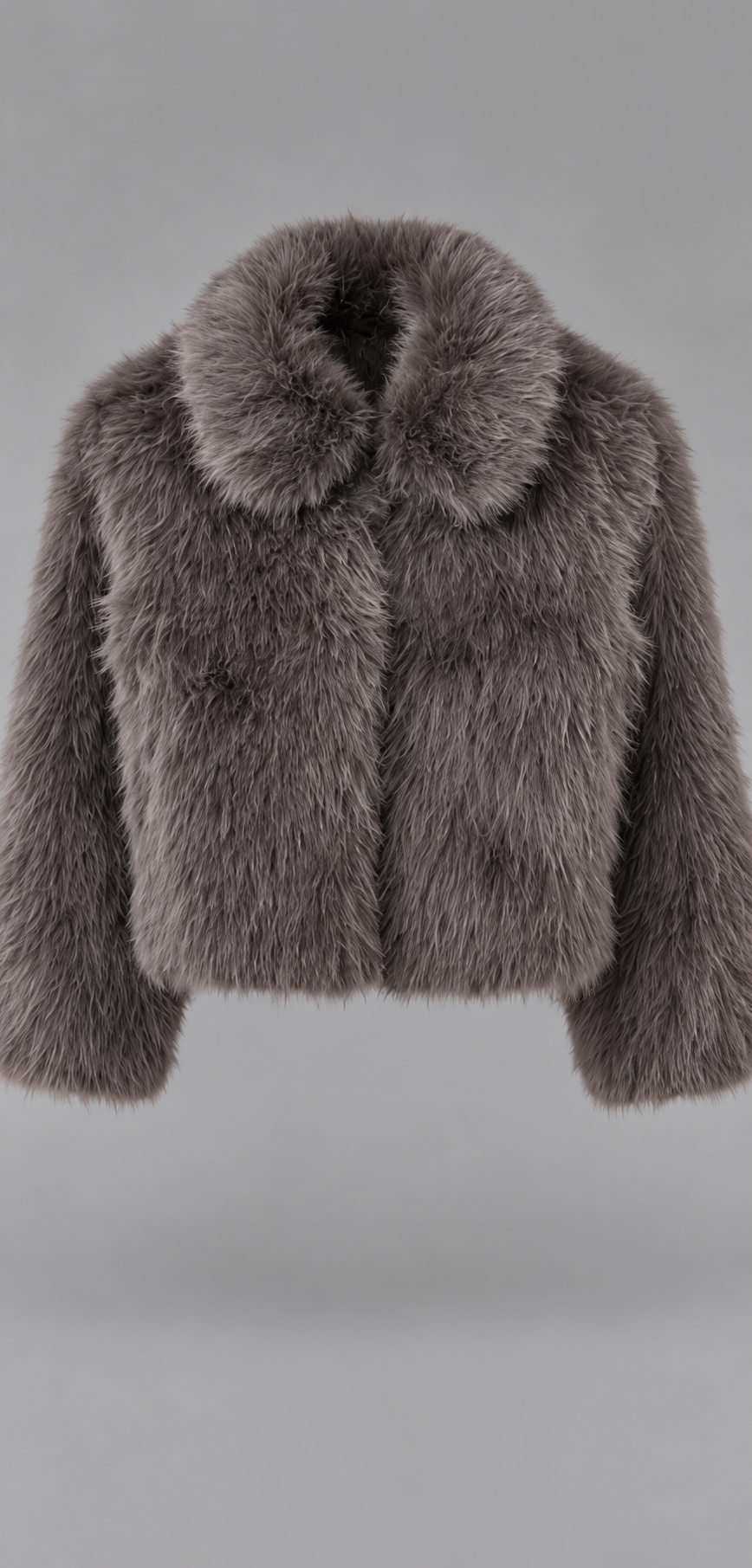 Grey Cropped Faux Fur Jacket