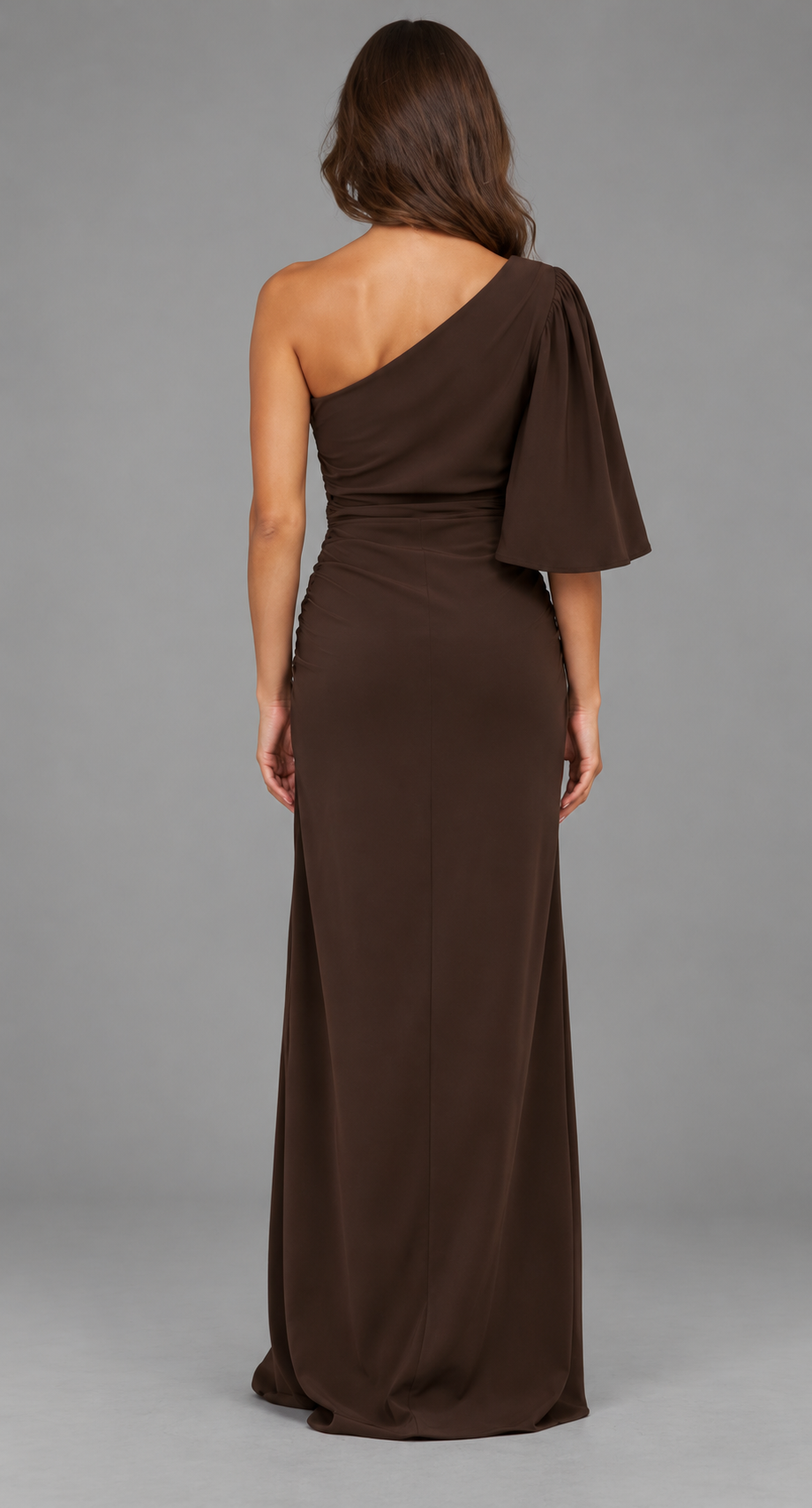 One Shoulder Draped Flutter Maxi Dress