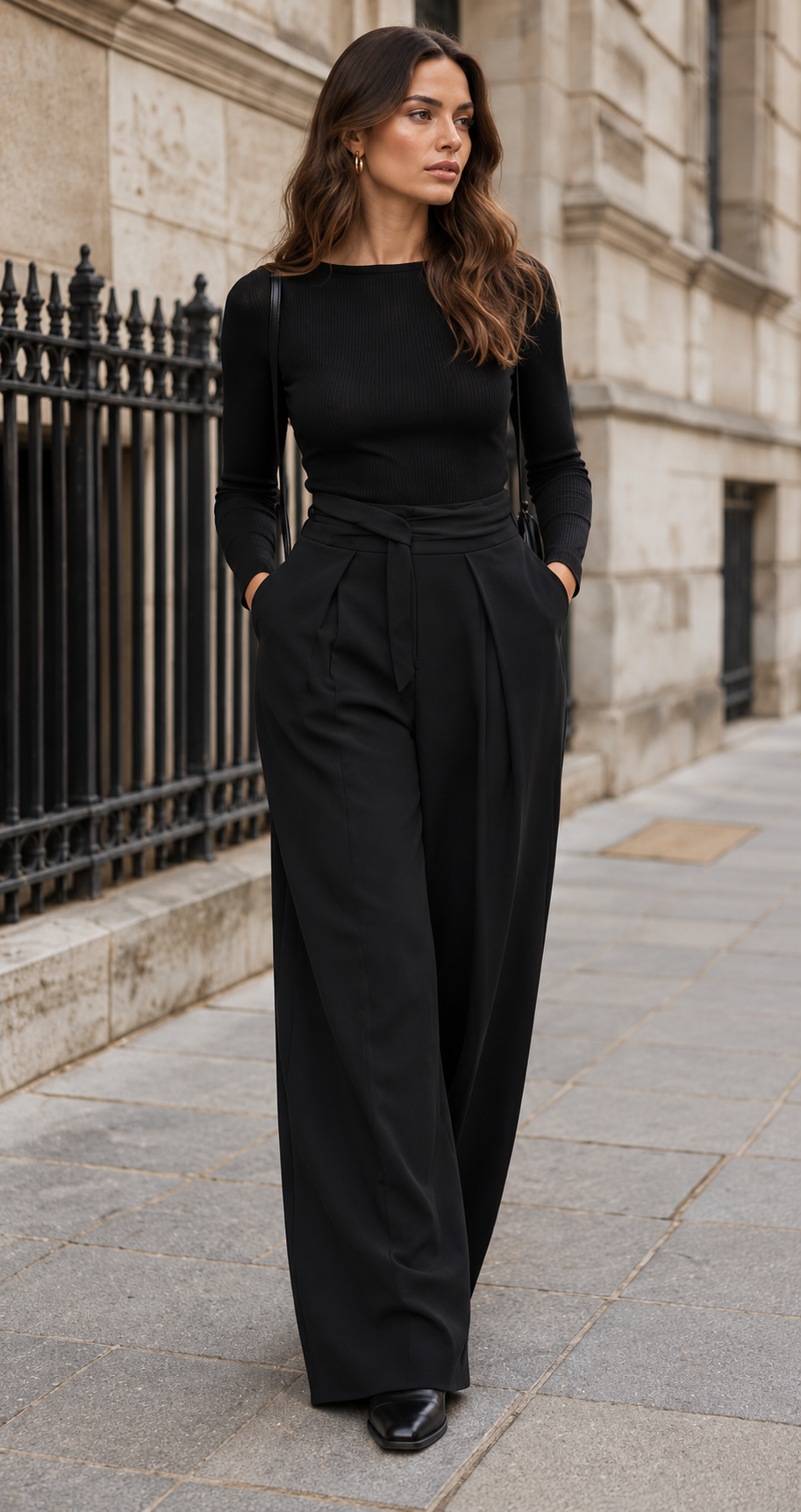 Black Pleated Wide Leg Trousers