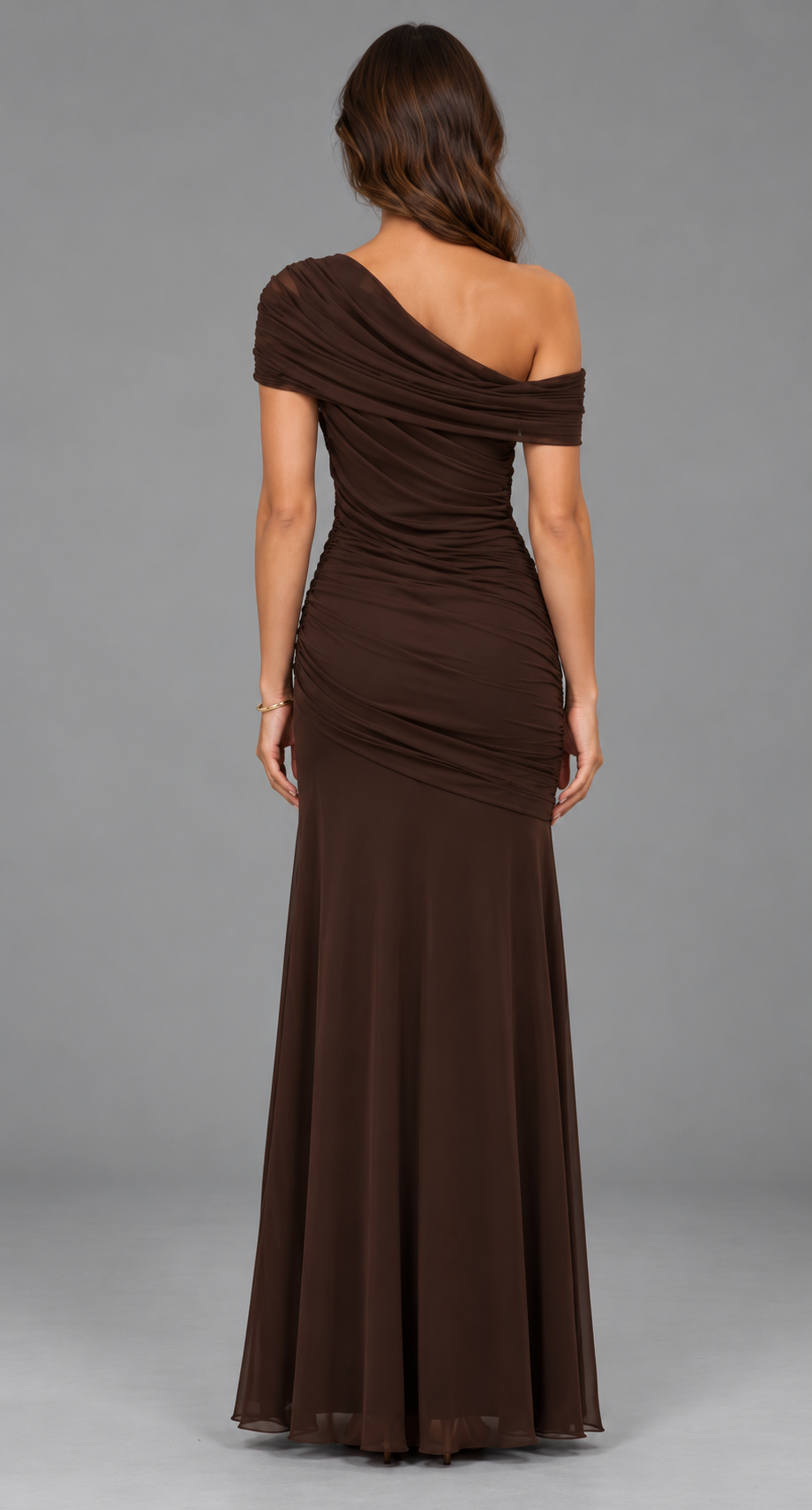 Off Shoulder Ruched Fishtail Maxi Dress