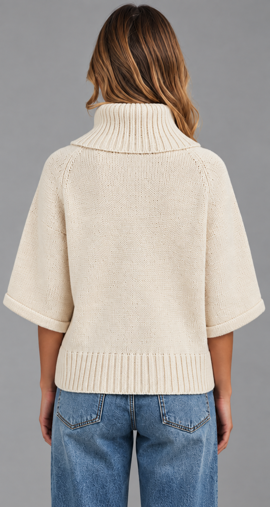 Cream Cable Knit Roll Neck Cape Jumper