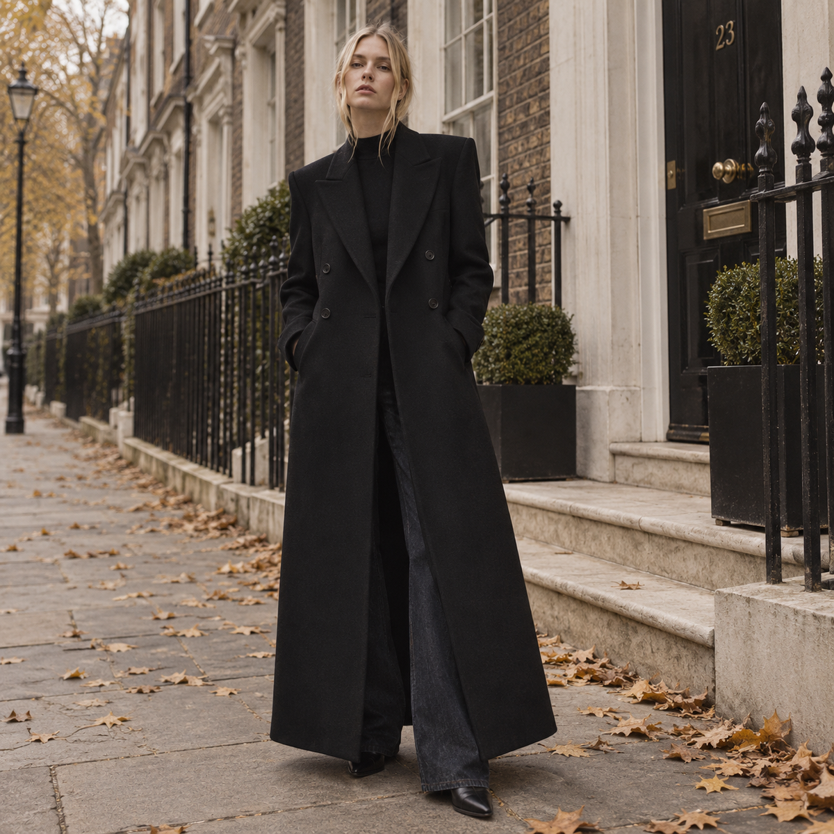 Black Longline Tailored Wool Coat