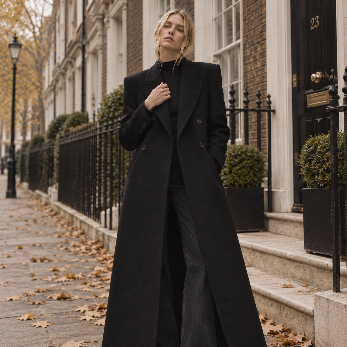 Black Longline Tailored Wool Coat