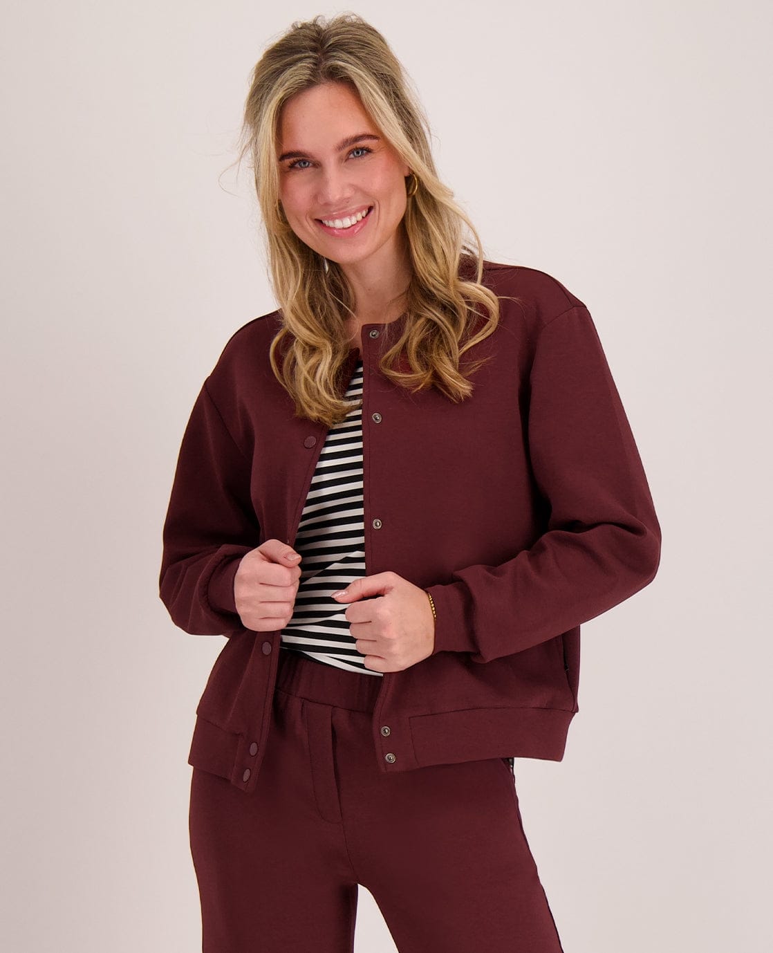 Burgundy Button-Up Cardigan Jacket