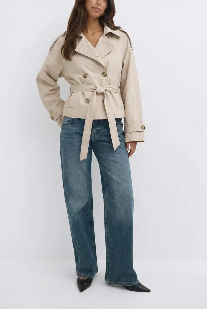 Stone Cropped Belted Trench Jacket