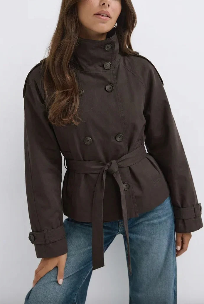 Brown Short Belted Trench Jacket