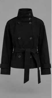 Black Cropped Belted Wool Jacket