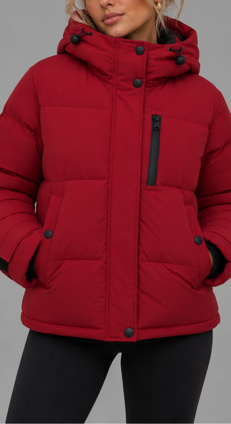 Red Hooded Padded Puffer Jacket