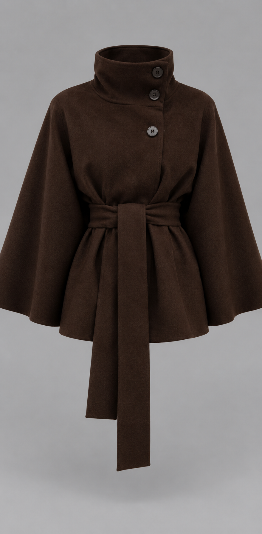 Brown Belted Wool Cape Coat