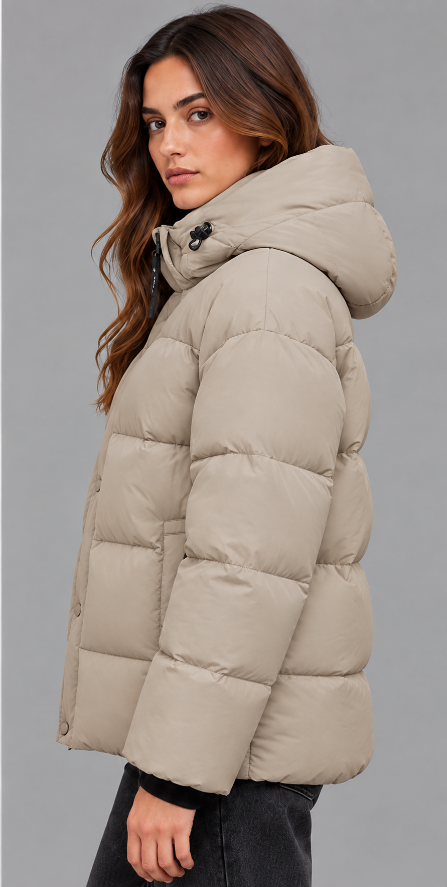 Beige Hooded Puffer Jacket