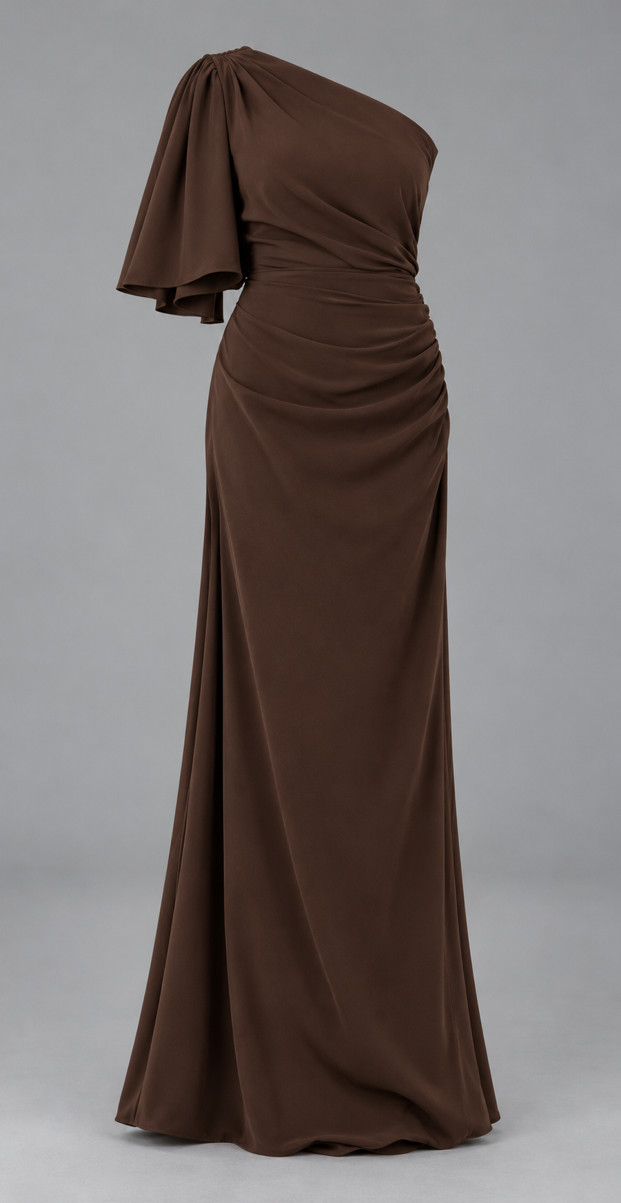 One Shoulder Draped Flutter Maxi Dress