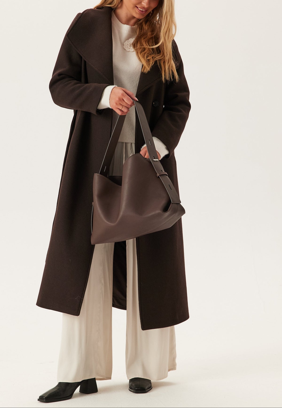 Brown Longline Belted Wool Coat