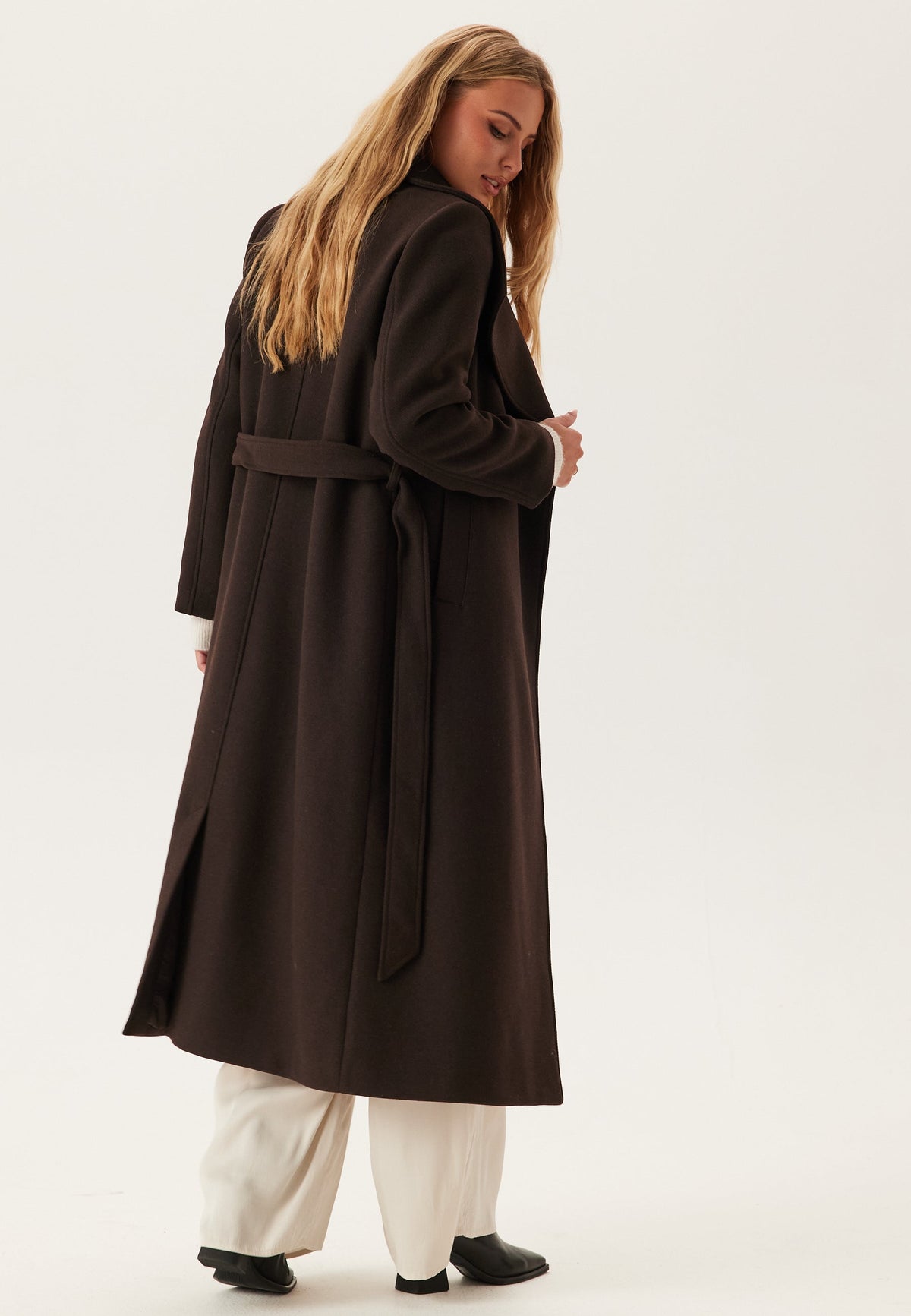 Brown Longline Belted Wool Coat