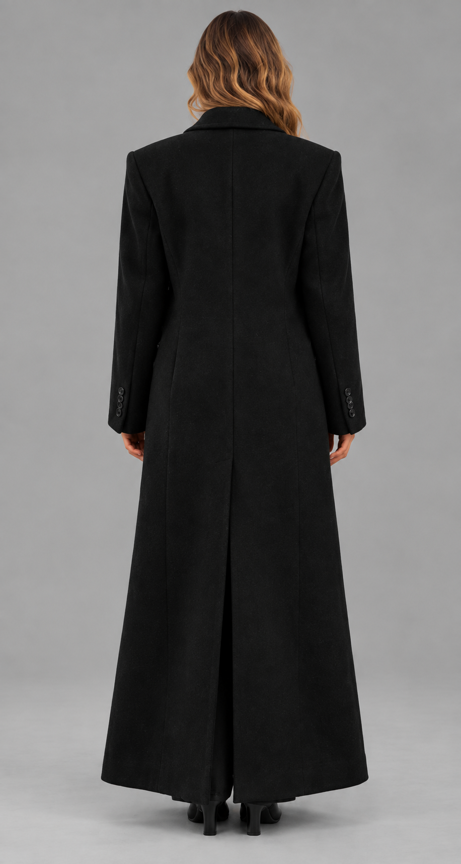 Black Longline Tailored Wool Coat
