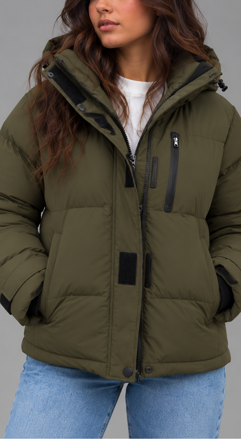 Khaki Hooded Padded Puffer Jacket