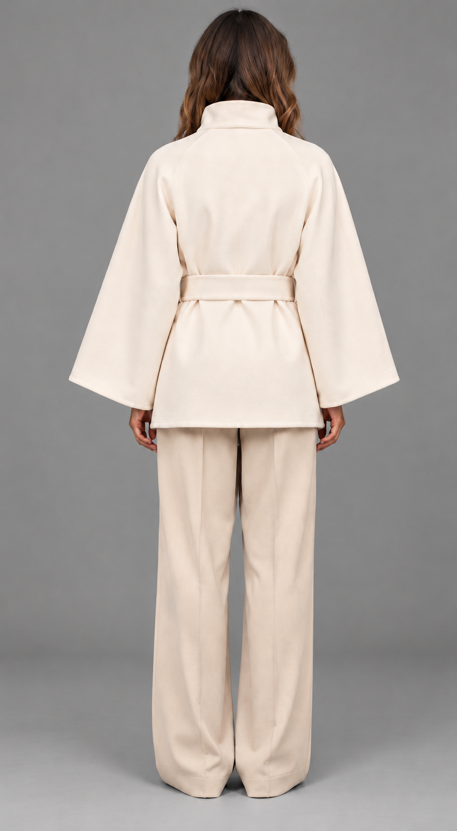 Cream Belted Wool Cape Coat