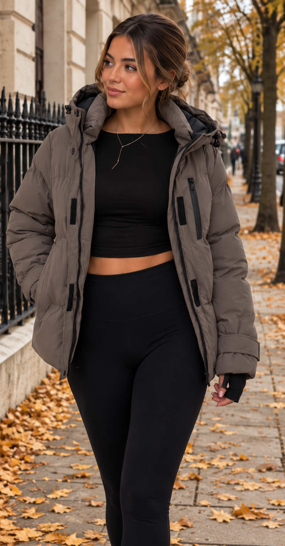 Taupe Hooded Padded Puffer Jacket