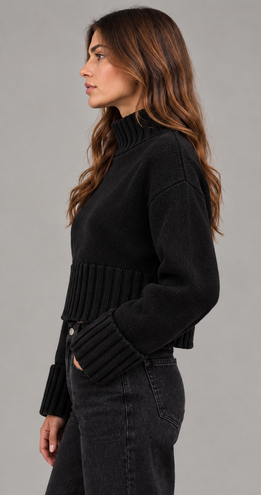 Black Chunky Roll Neck Knit Jumper