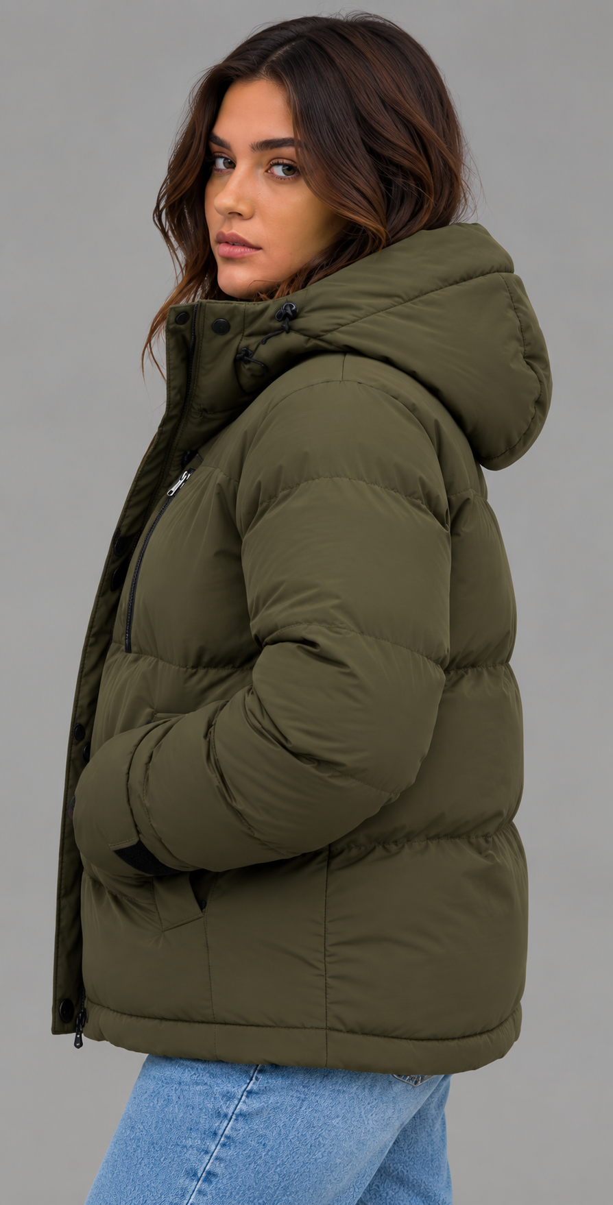 Khaki Hooded Padded Puffer Jacket