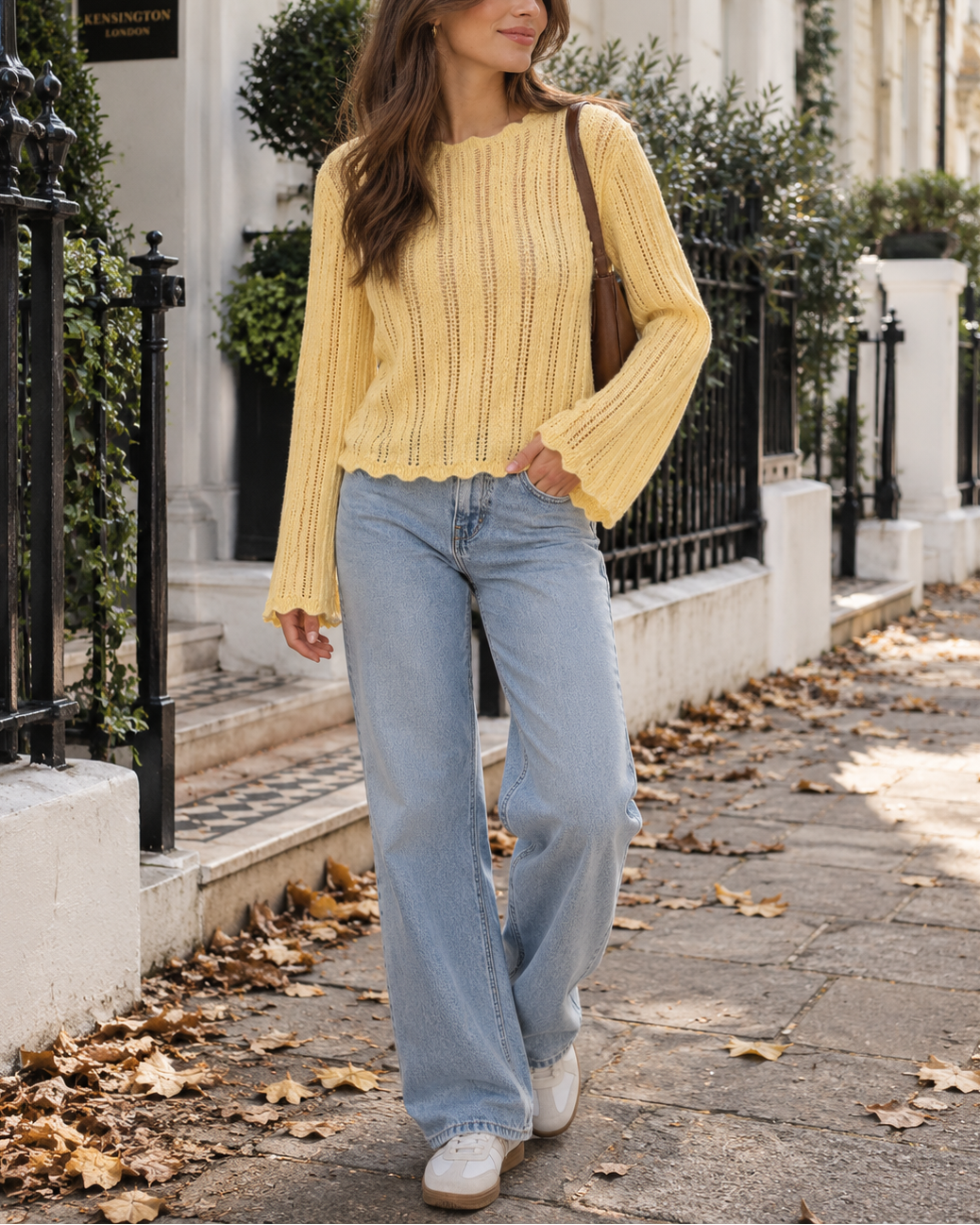 Yellow Pointelle Open-Knit Jumper