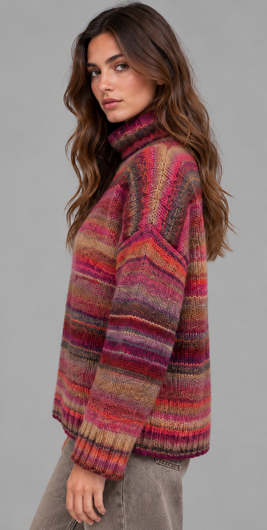 Multicolour Striped Roll Neck Jumper