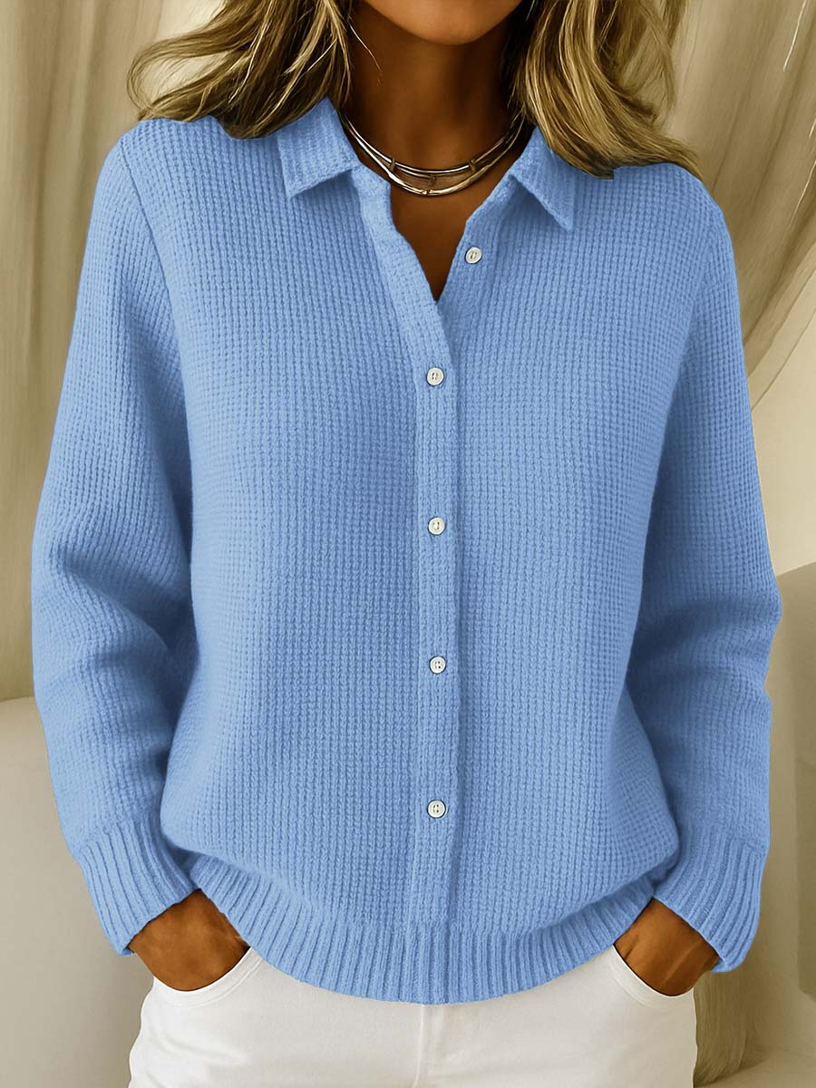 Collared Ribbed Knit Cardigan