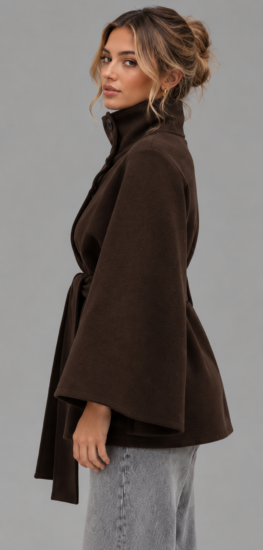 Brown Belted Wool Cape Coat
