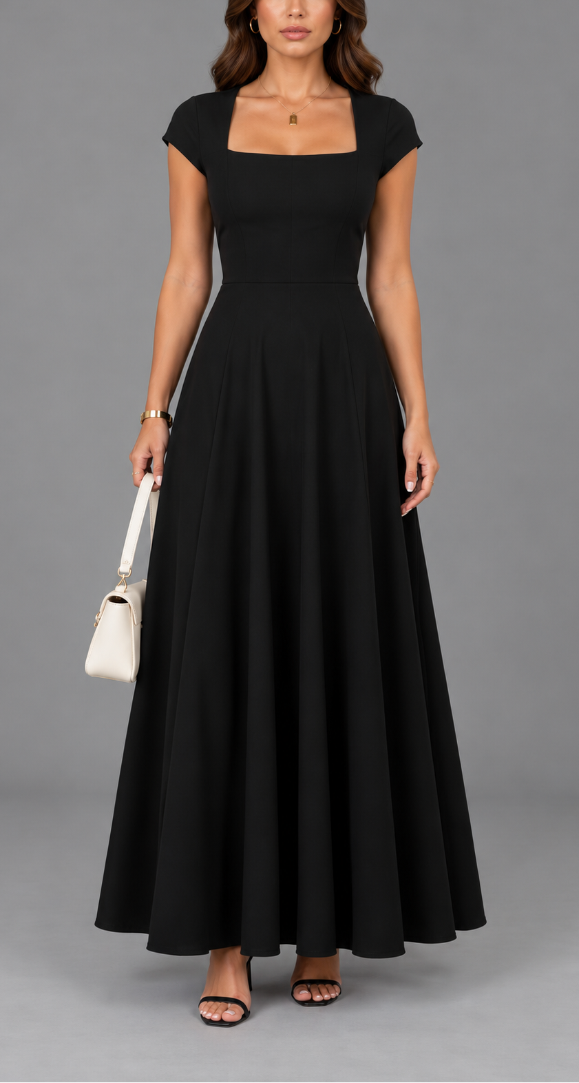 Square Neck Fit and Flare Maxi Dress