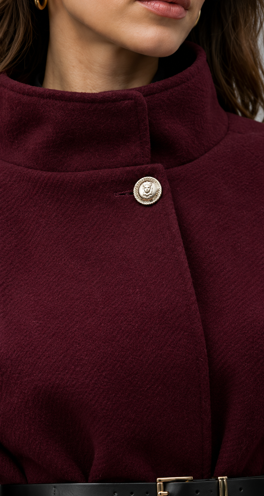Burgundy Belted Wool Cape Coat