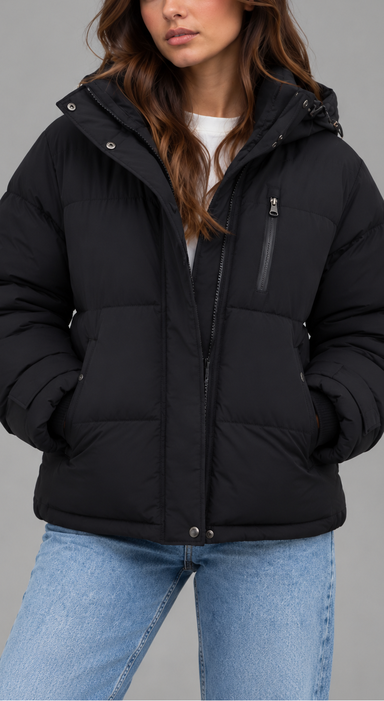 Black Hooded Padded Puffer Jacket