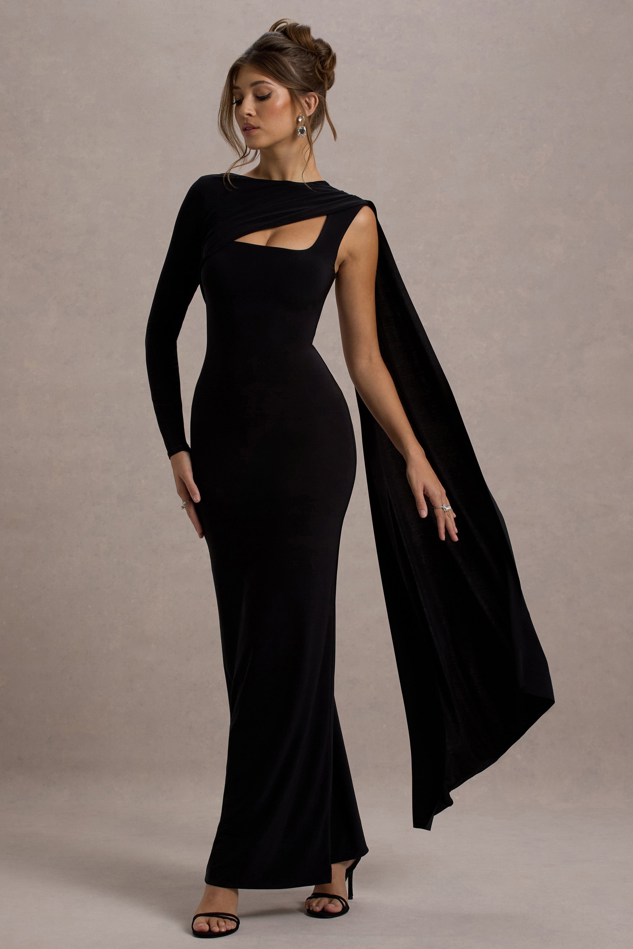 Ashini Black Cape Dress