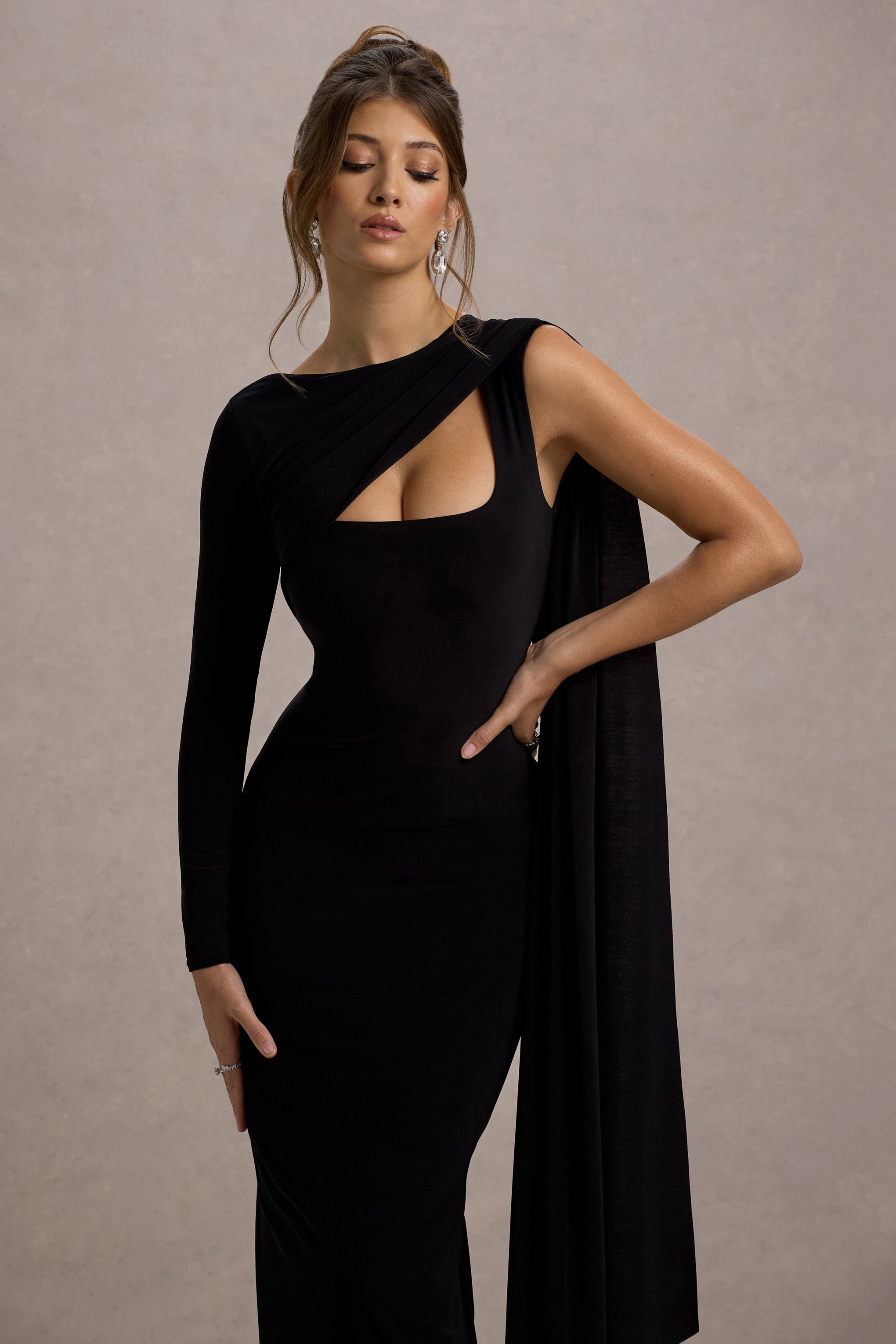 Ashini Black Cape Dress