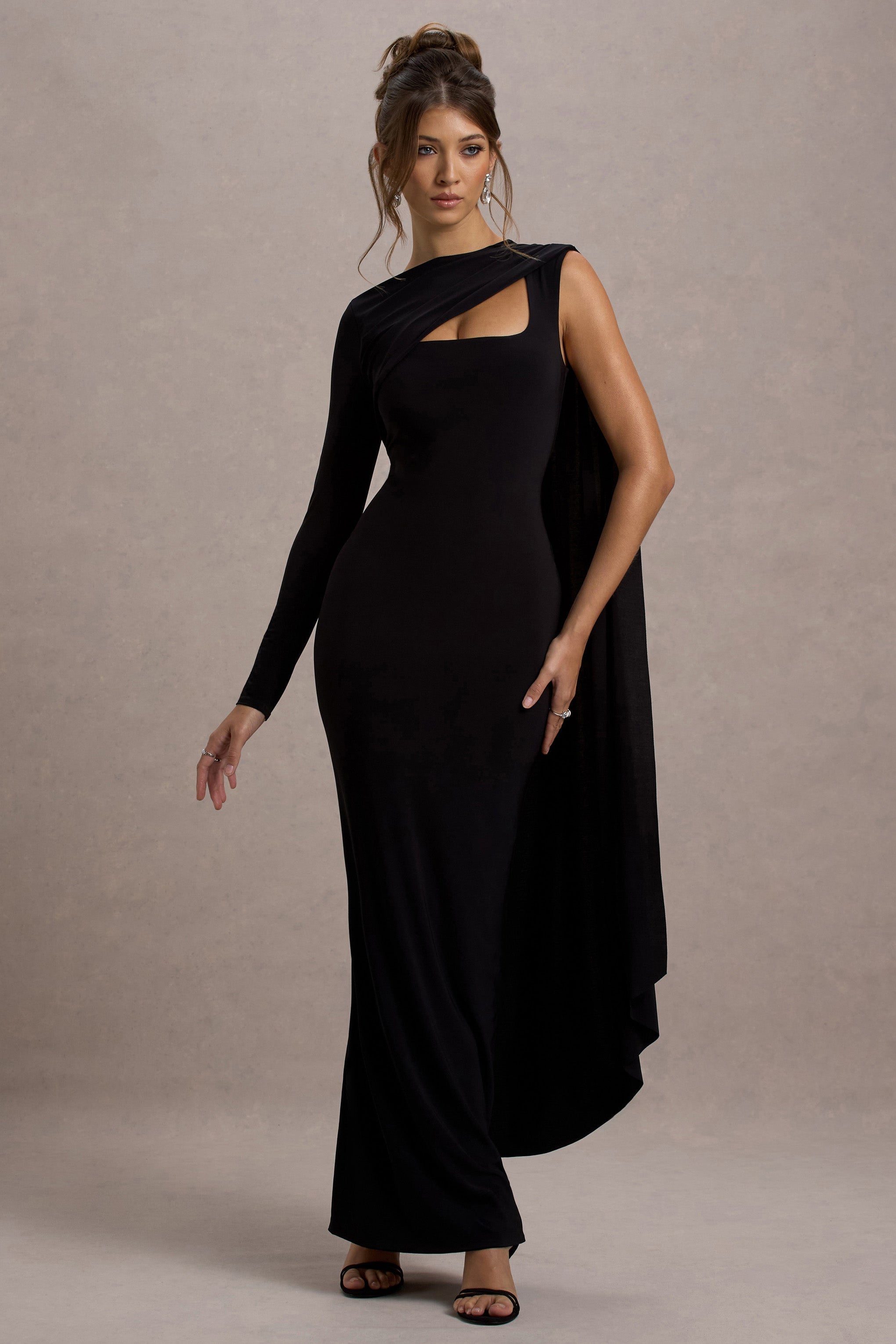 Ashini Black Cape Dress