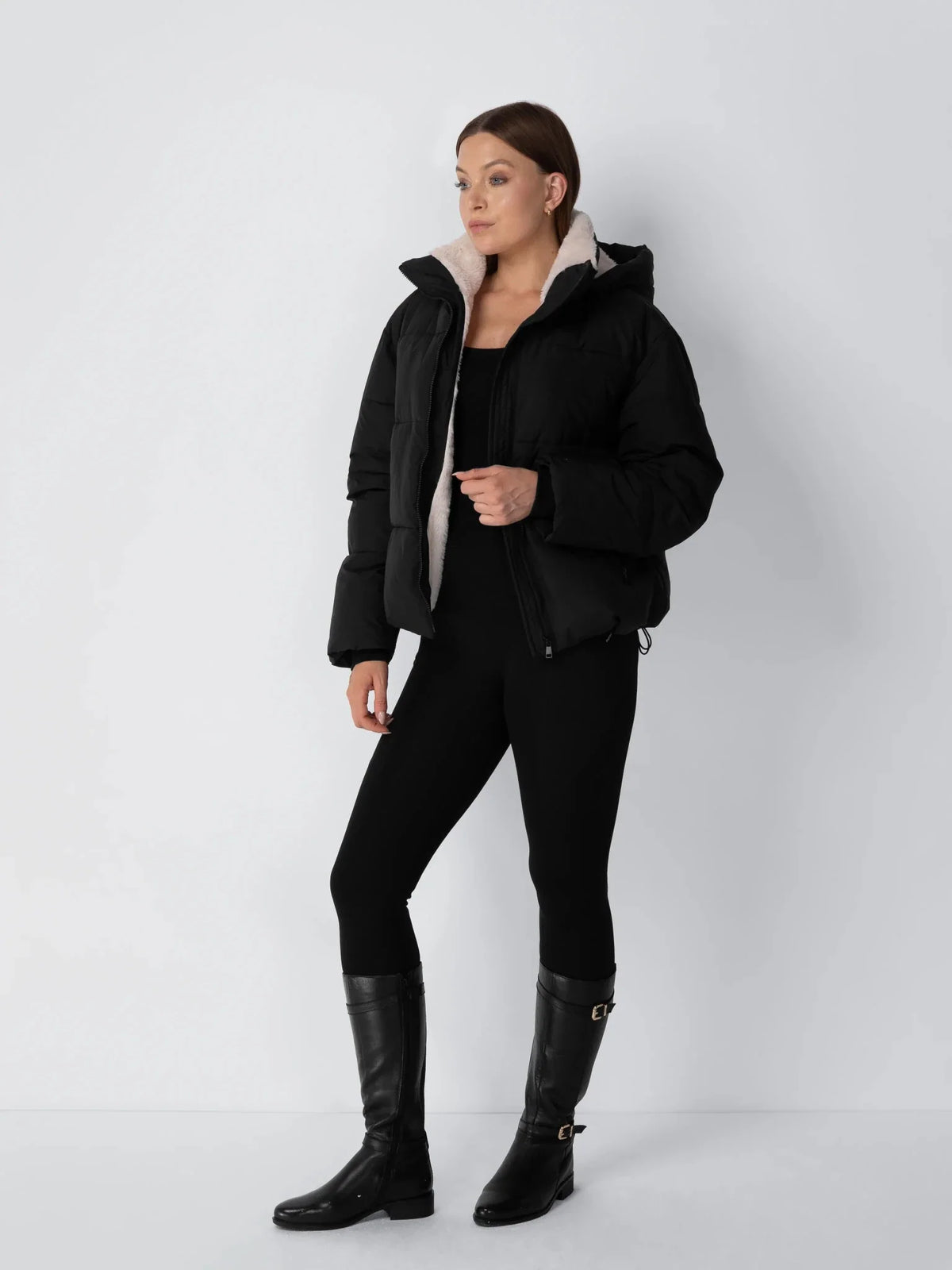 Cropped Fleece-Lined Puffer Jacket